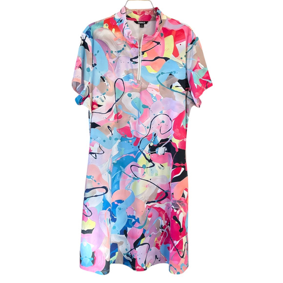 ACEGOLFS Women Plus Size 2XL Multicolor 1/4 Zip Short Sleeve Pullover Dress NWOT - Picture 10 of 10